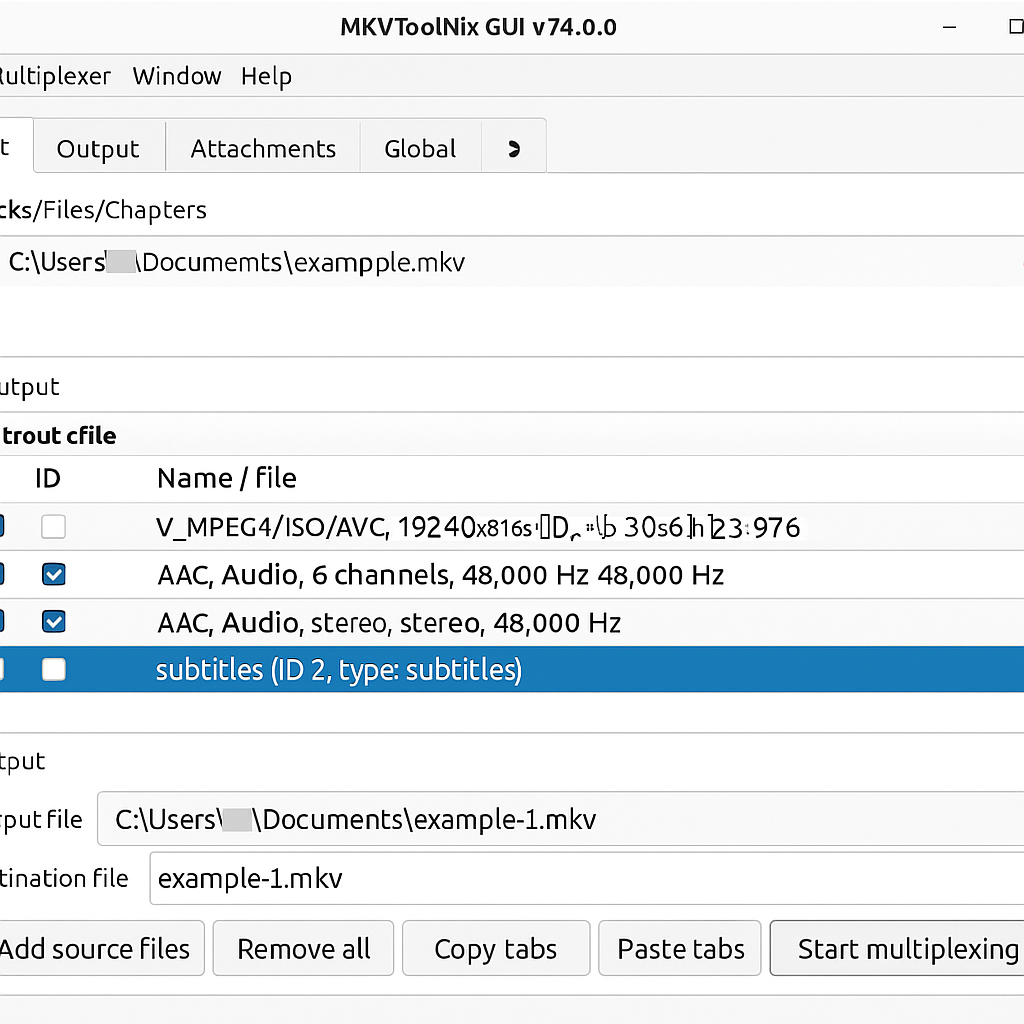 MKVToolNix GUI for Removing Subtitles